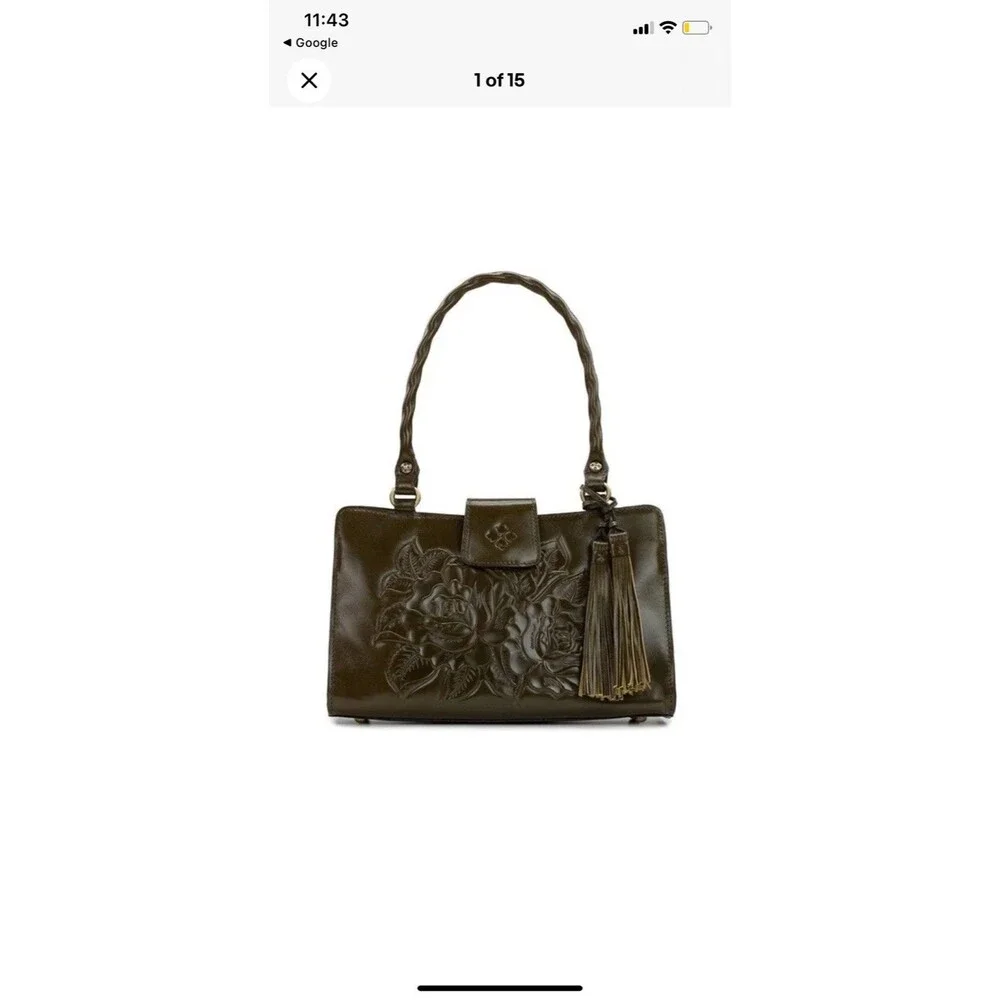 Patricia Nash Rienzo Satchel Soft Olive Green Rose Tooled Leather Tassel Bag NWT